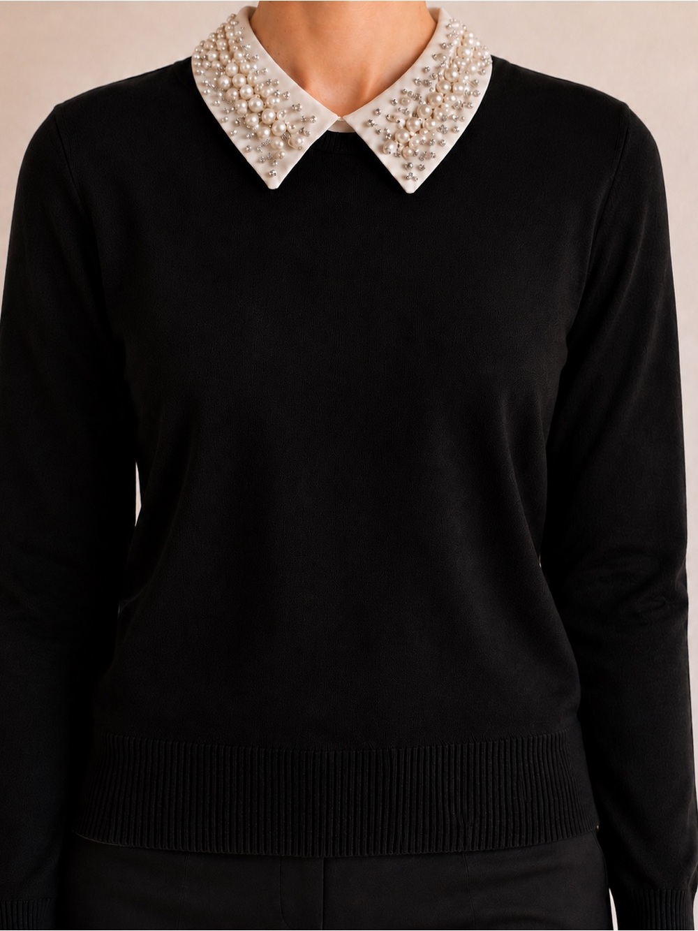 Sioni Milano Black Pearl Rhinestone Collar Sweater Women’s M
